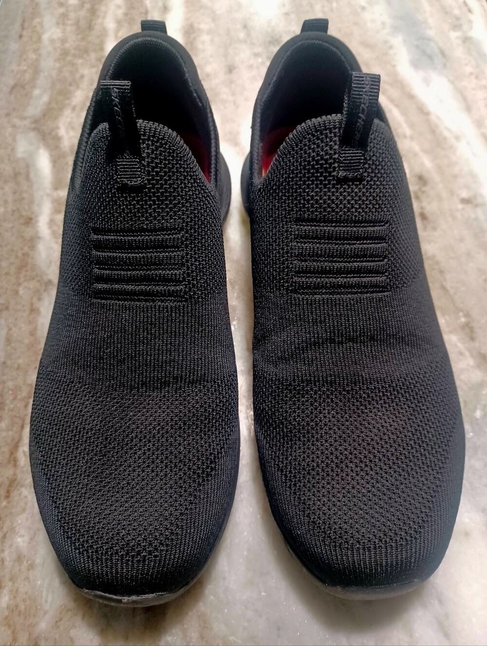 Skechers Men's Black Slip-On Knit Sneakers with Pull Tabs